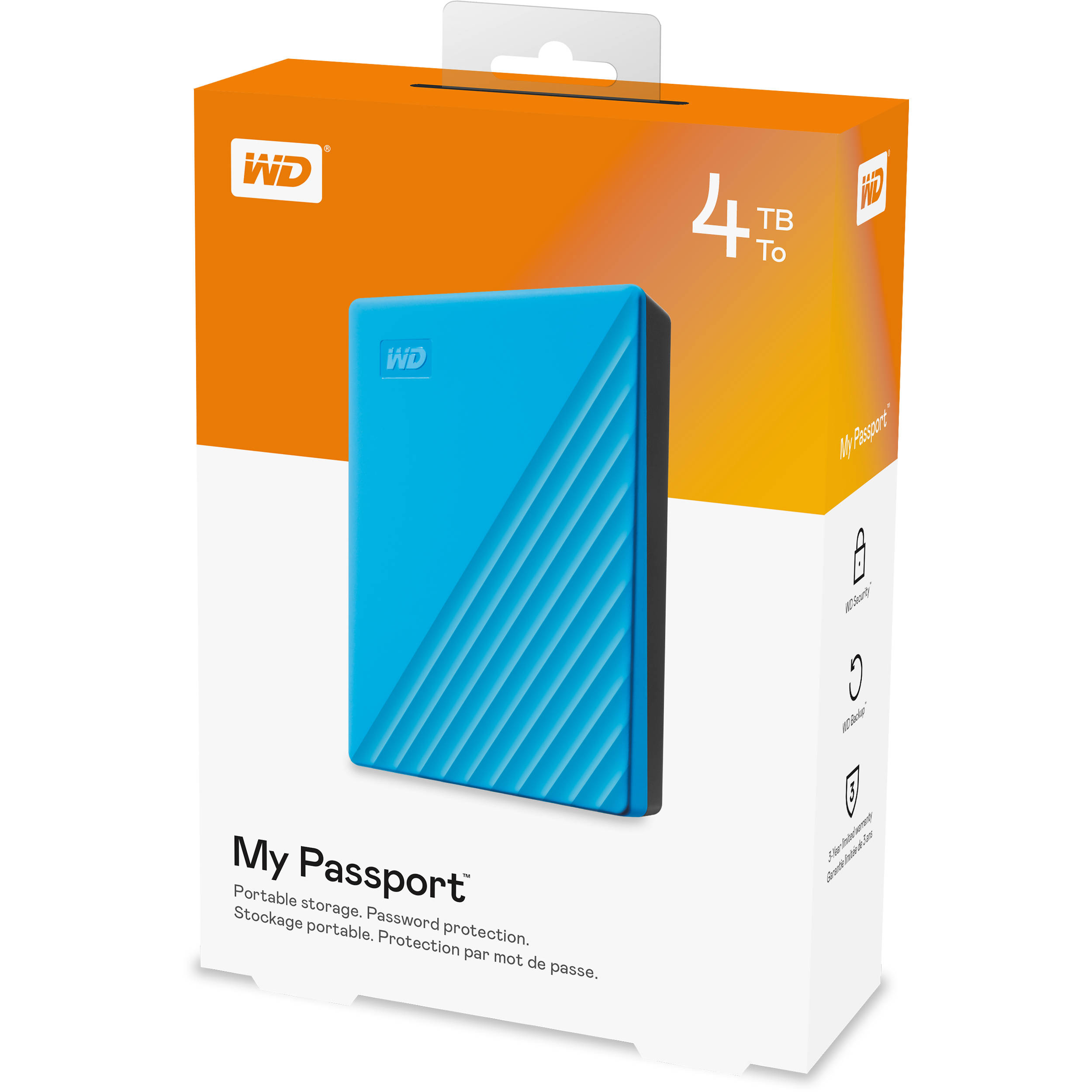 Western Digital My Passport 4TB portable HDD in blue — view 6