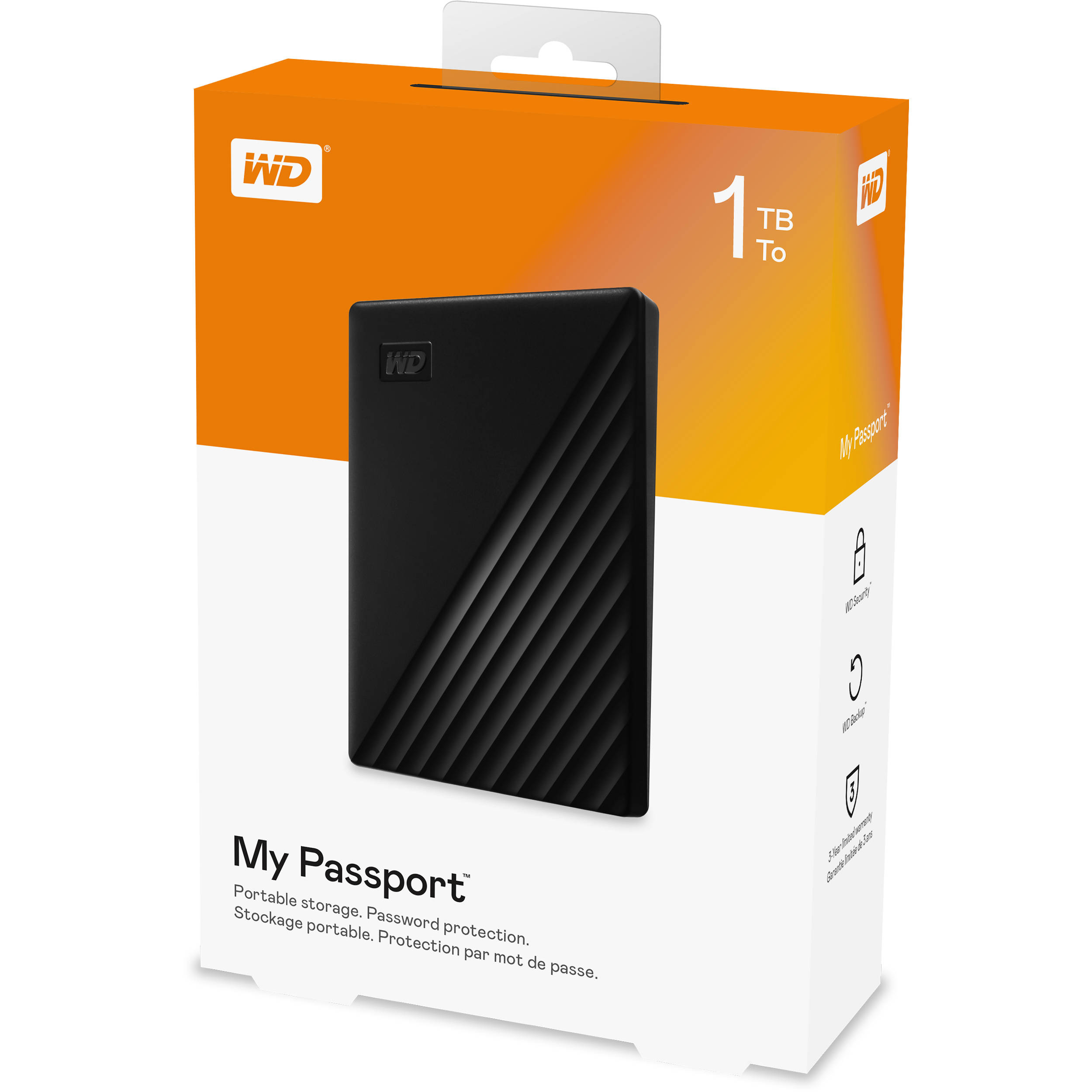 Western Digital My Passport 1TB portable external hard drive in black — view 6