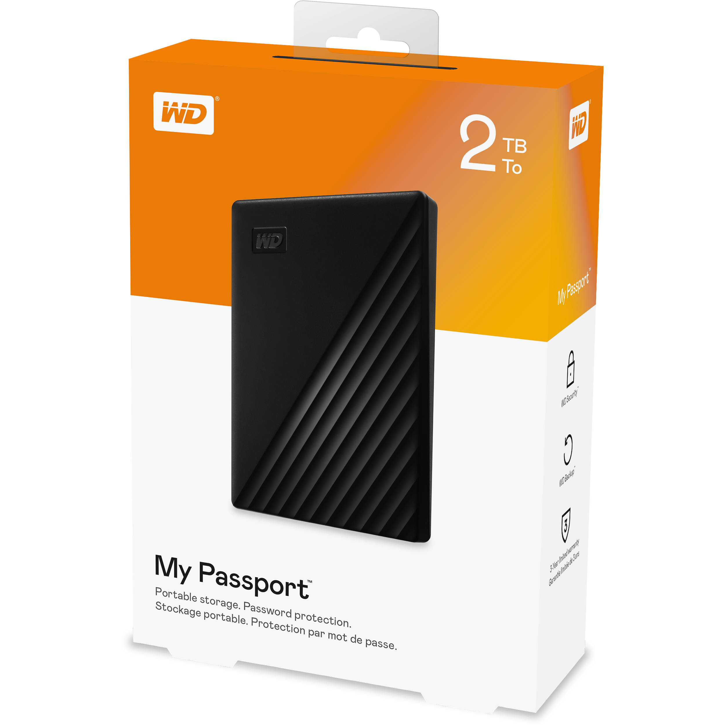 WD My Passport 2TB portable hard drive in black with slim compact design — view 6
