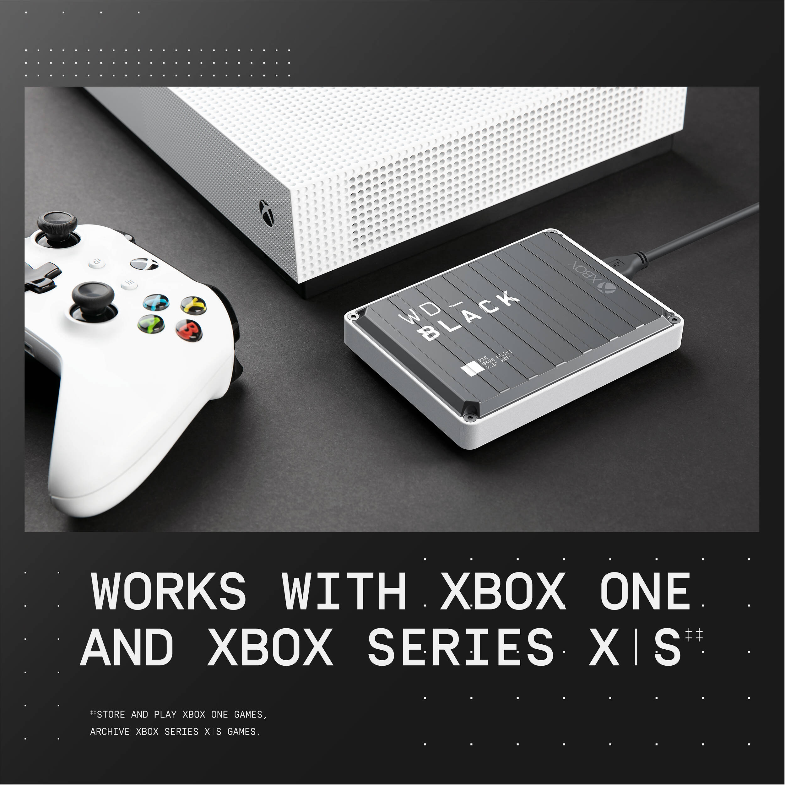 WD Black P10 Game Drive for Xbox 6TB external hard drive in black and white finish — view 6