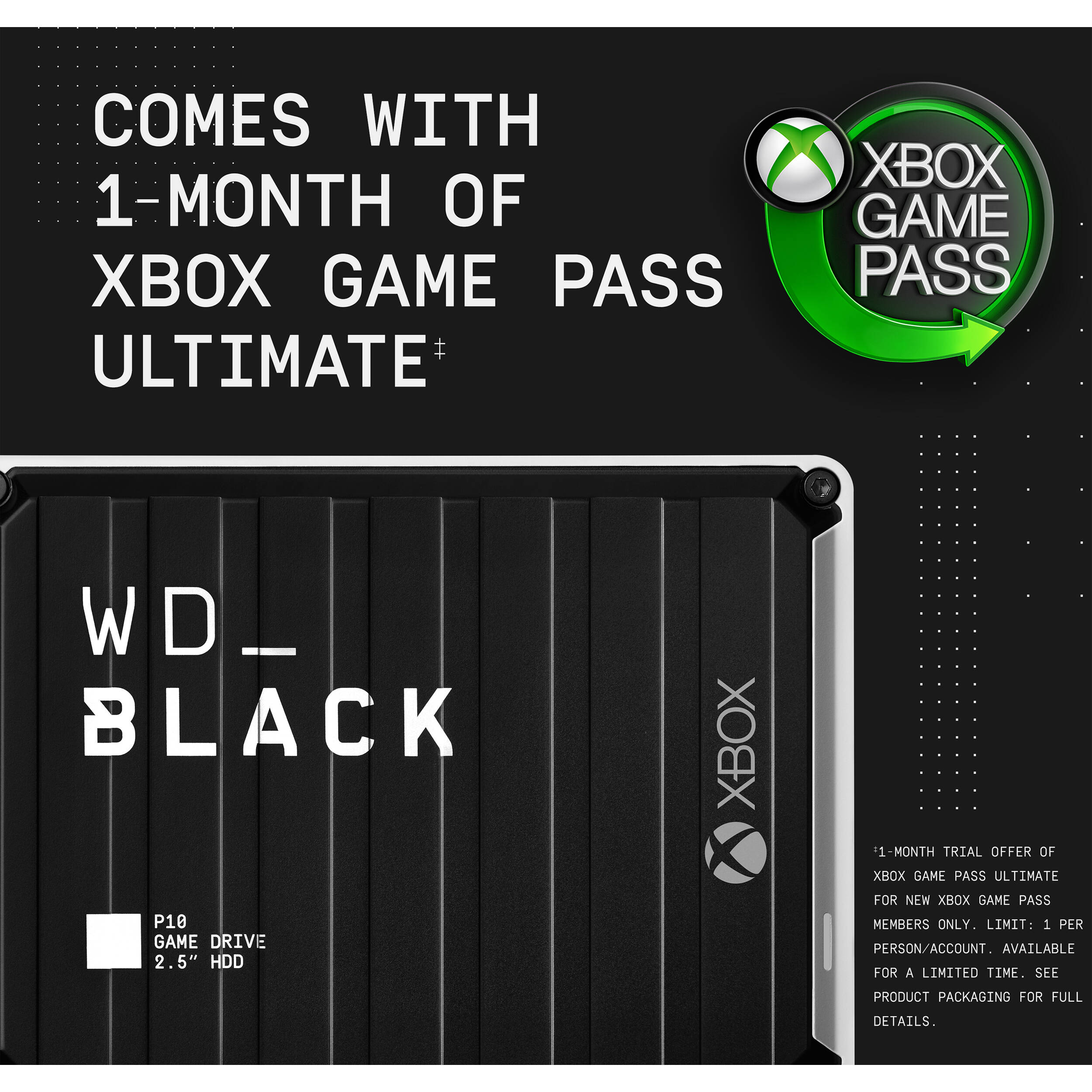 WD Black P10 Game Drive for Xbox 6TB external hard drive in black and white finish — view 7
