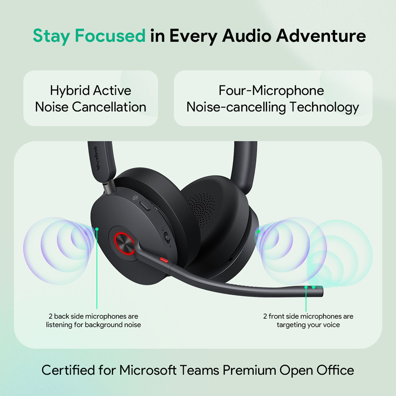 Yealink BH74 Teams USB C A wireless headset with dual-sided busy light and over-ear design — view 2
