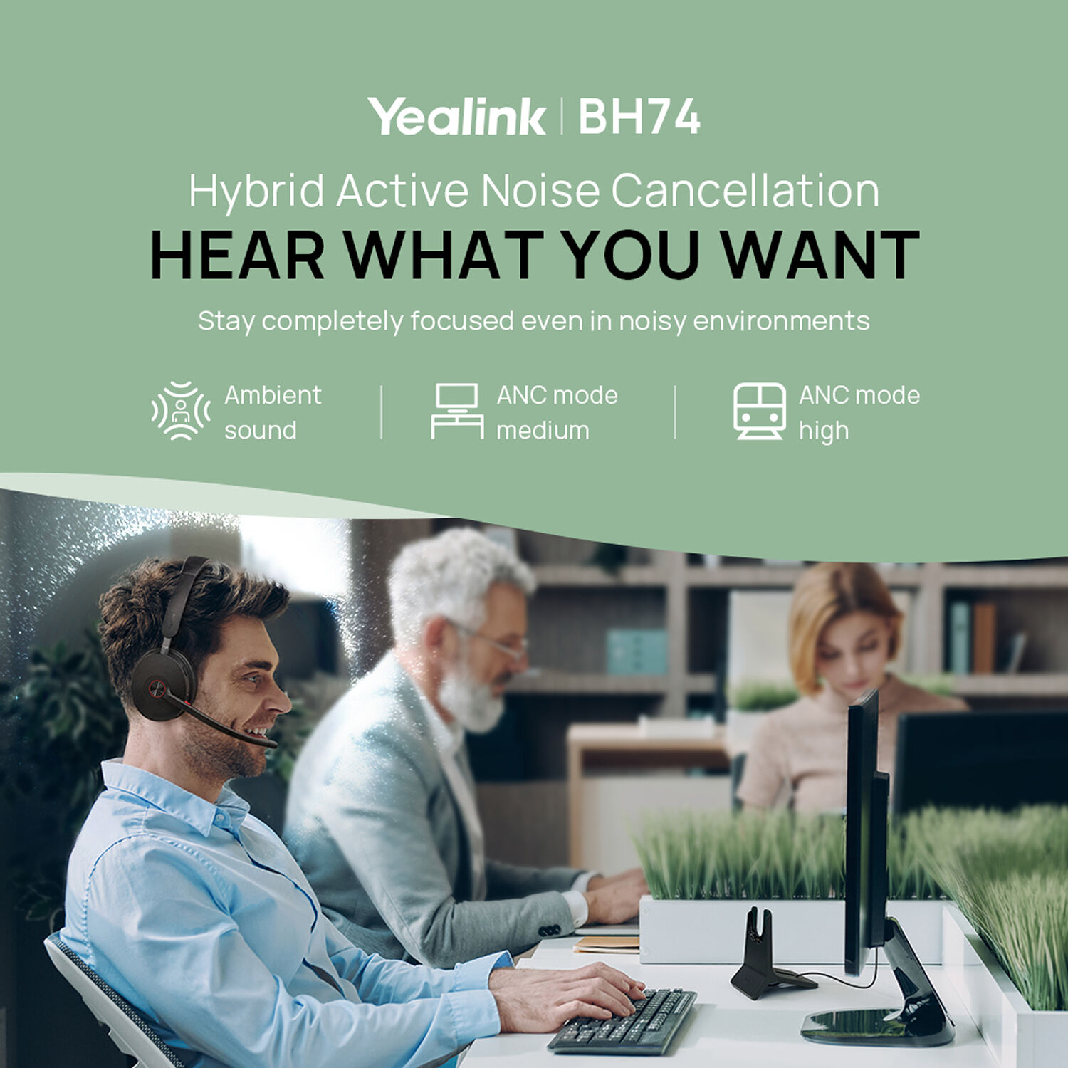 Yealink BH74 Teams USB C A wireless headset with dual-sided busy light and over-ear design — view 6