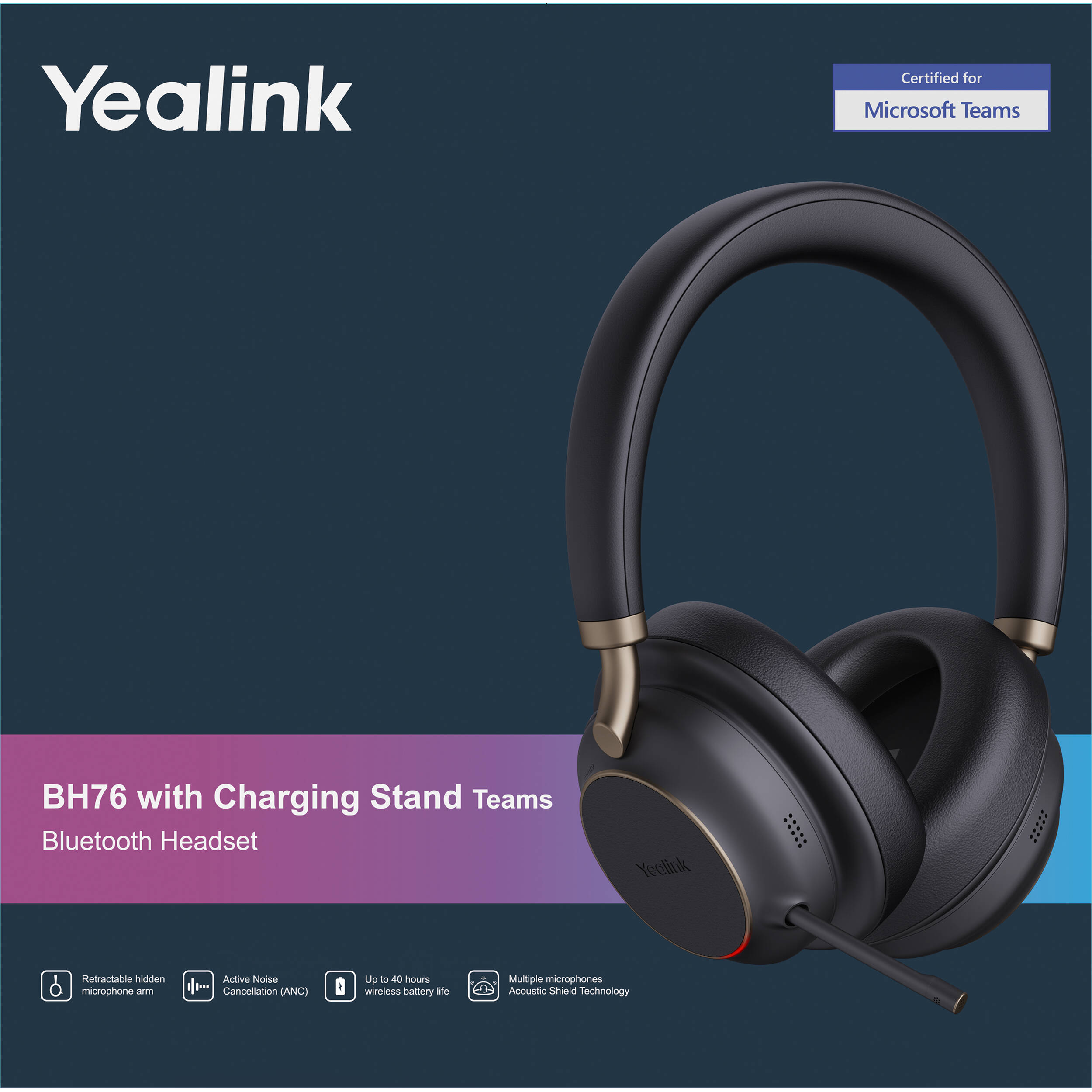 Yealink BH76 black wireless UC headset with retractable microphone and busy light — view 11