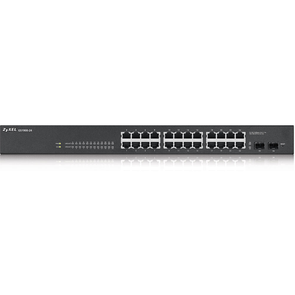 Zyxel GS1900-24 fanless 24-port Gigabit web-managed rackmount switch with 2 SFP uplinks — view 2