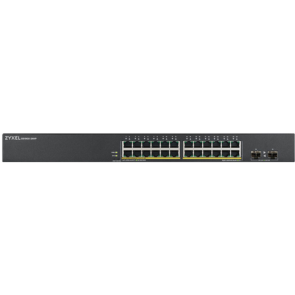 Zyxel GS1900-24HPV2 smart managed 24-port Gigabit PoE+ switch front view — view 2