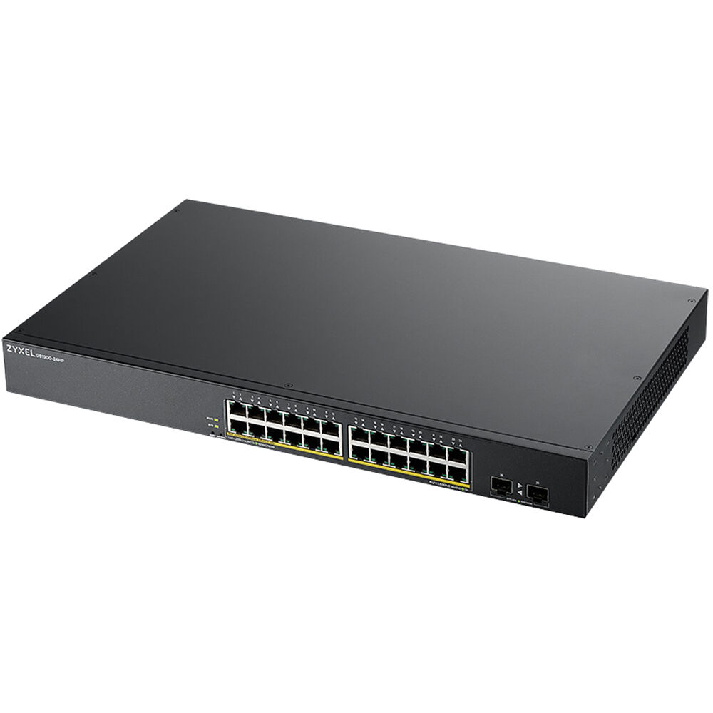 Zyxel GS1900-24HPV2 smart managed 24-port Gigabit PoE+ switch front view — view 3