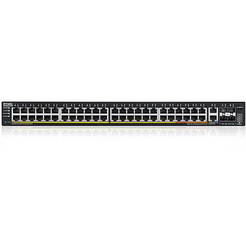 Zyxel XGS2220-54HP managed Layer 2 switch with 48 Gigabit PoE ports, 600 W budget, and 10G uplinks — view 2